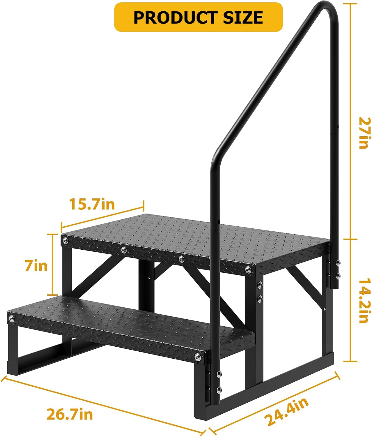 RV Steps with Handrail, 2 Step RV Steps, Anti-Slip Panel, 660lb Capacity Hot Tub Steps, Portable Trailer Ladder for Outdoor, Camping, Travel