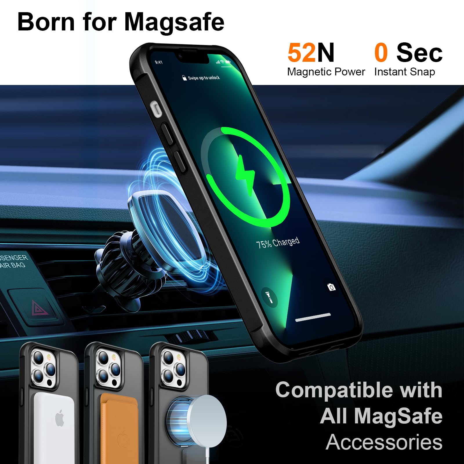 Anello girevole magnetico a 360° per custodia iPhone 13 Pro, nero