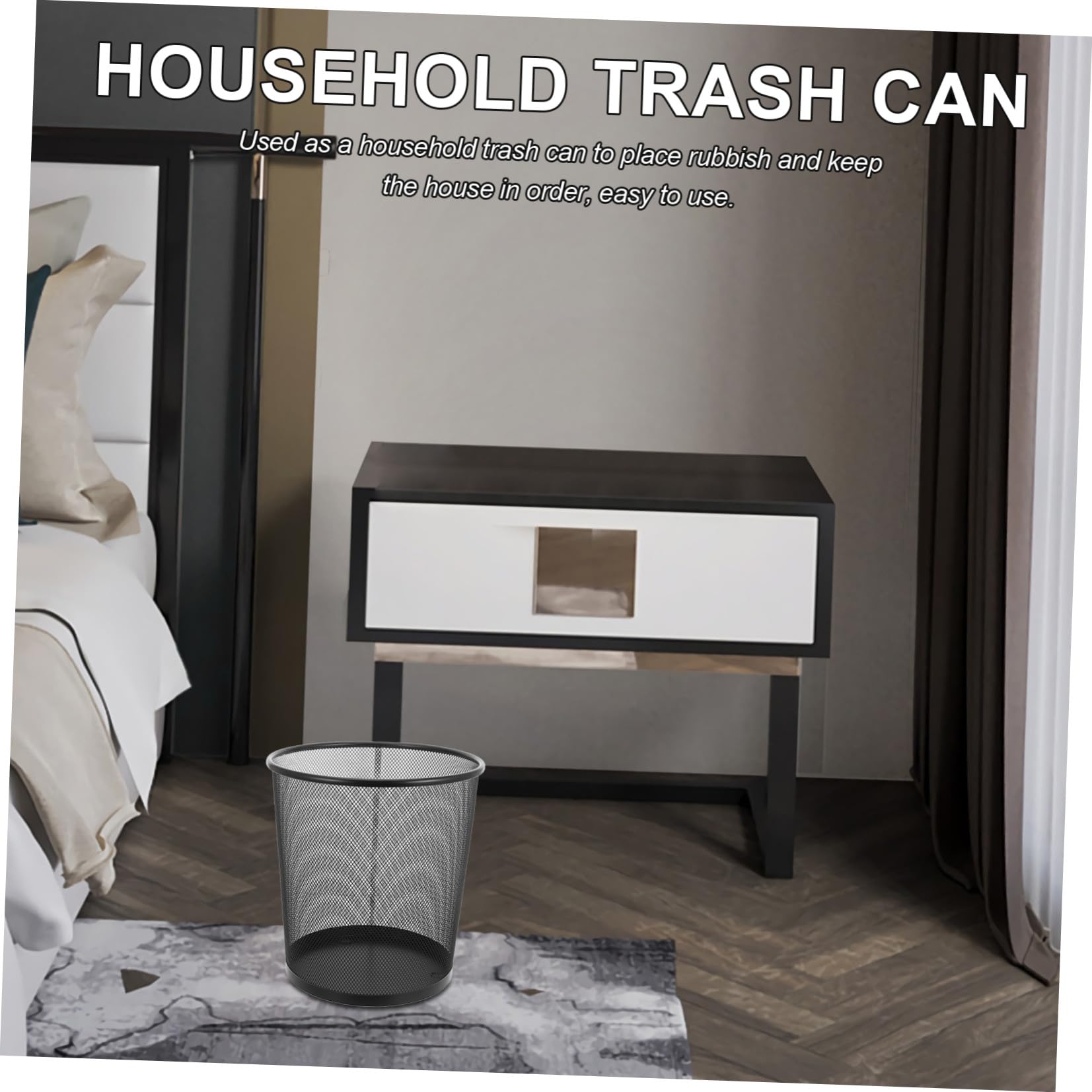 DOITOOL Cubos de Basura y Apertura Superior de Hierro Negro Paquete de 5 Redondos Estructura de Malla Transpirable Capacidad 9 L Ideales para Dormitorio y Hogar