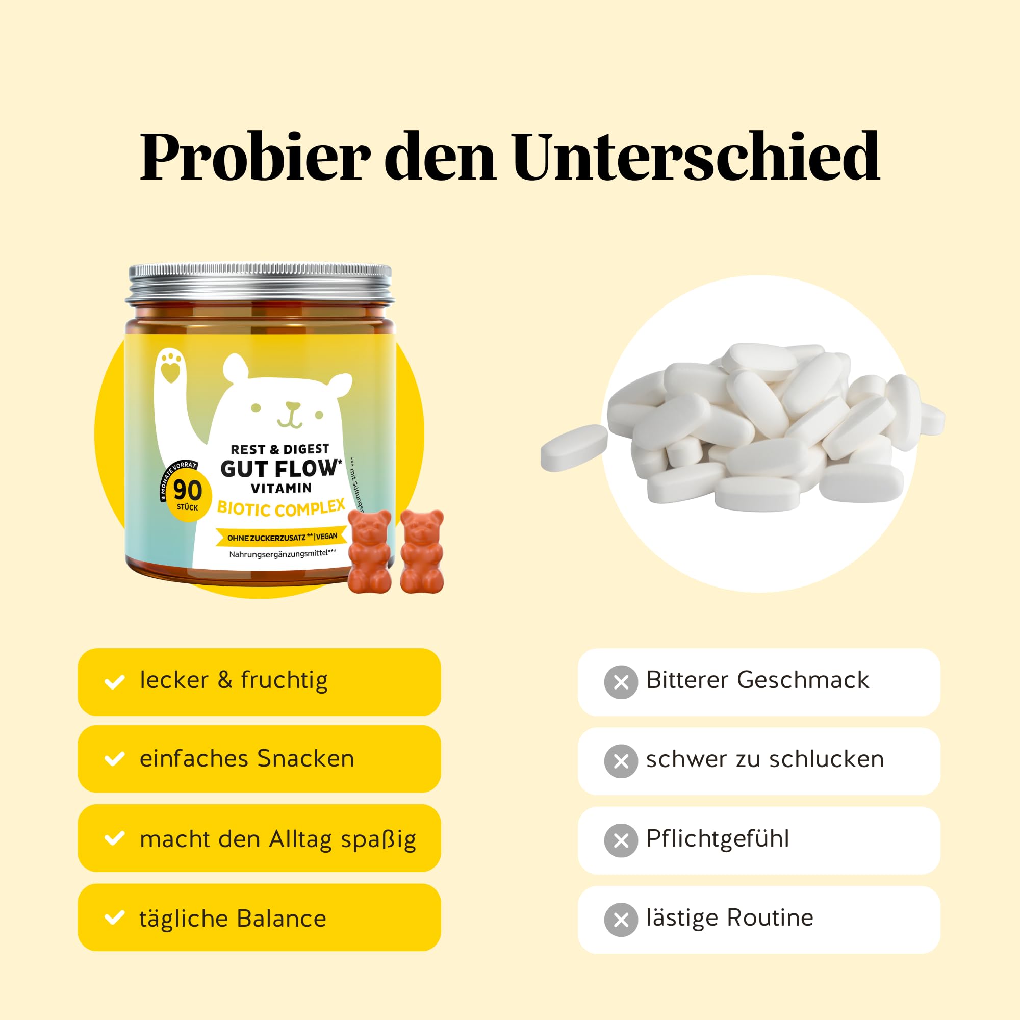 Bears with Benefits - Gummibärchen Bromelain - Probiotika - 90 Stück | Rest & Digest Gut Flow - Probiotika e Bromelain, Inulin,Vitmain B6 - Vorrat für 3 Monate - Ohne Zuckerzusatz, Vegan