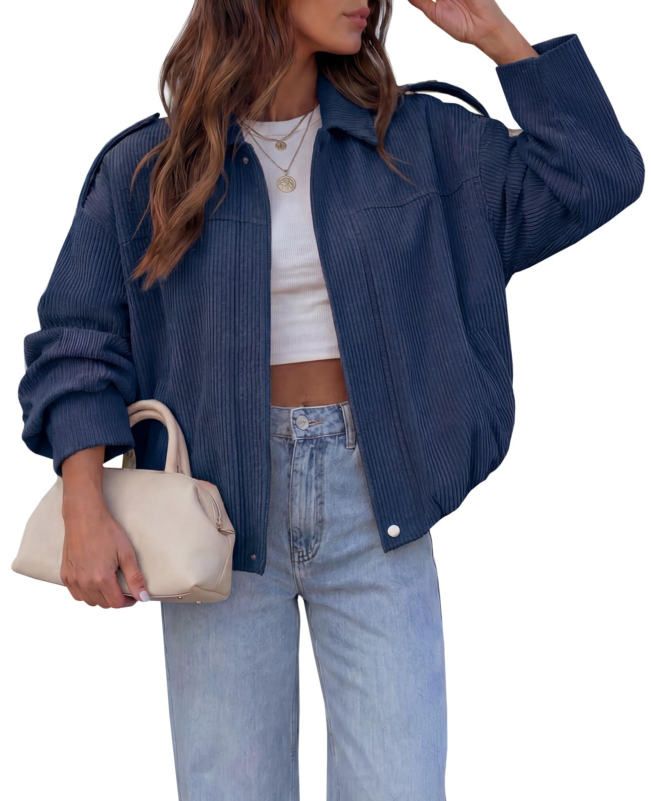 Photo 1 of Fisoew Women's Cropped Corduroy Shacket - L