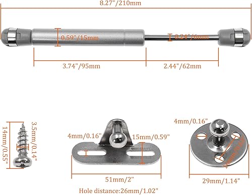 Miniatura 2 de Hxchen 4 bisagras de gabinete de soporte hidráulico, 8 pulgadas, 120 N, tapa de cierre suave y amortiguador telescópico para puerta de gabinete de