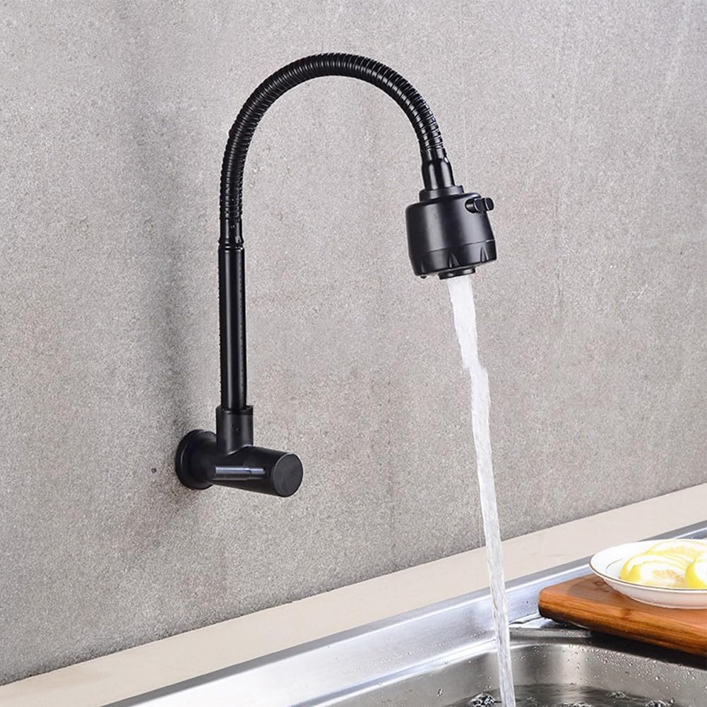Grifo frío individual de cocina, grifo de fregadero de cocina de acero inoxidable, manguera flexible para fregadero de agua fría montado en la pared, modos, grifo G1/2 pulgadas de diámetro