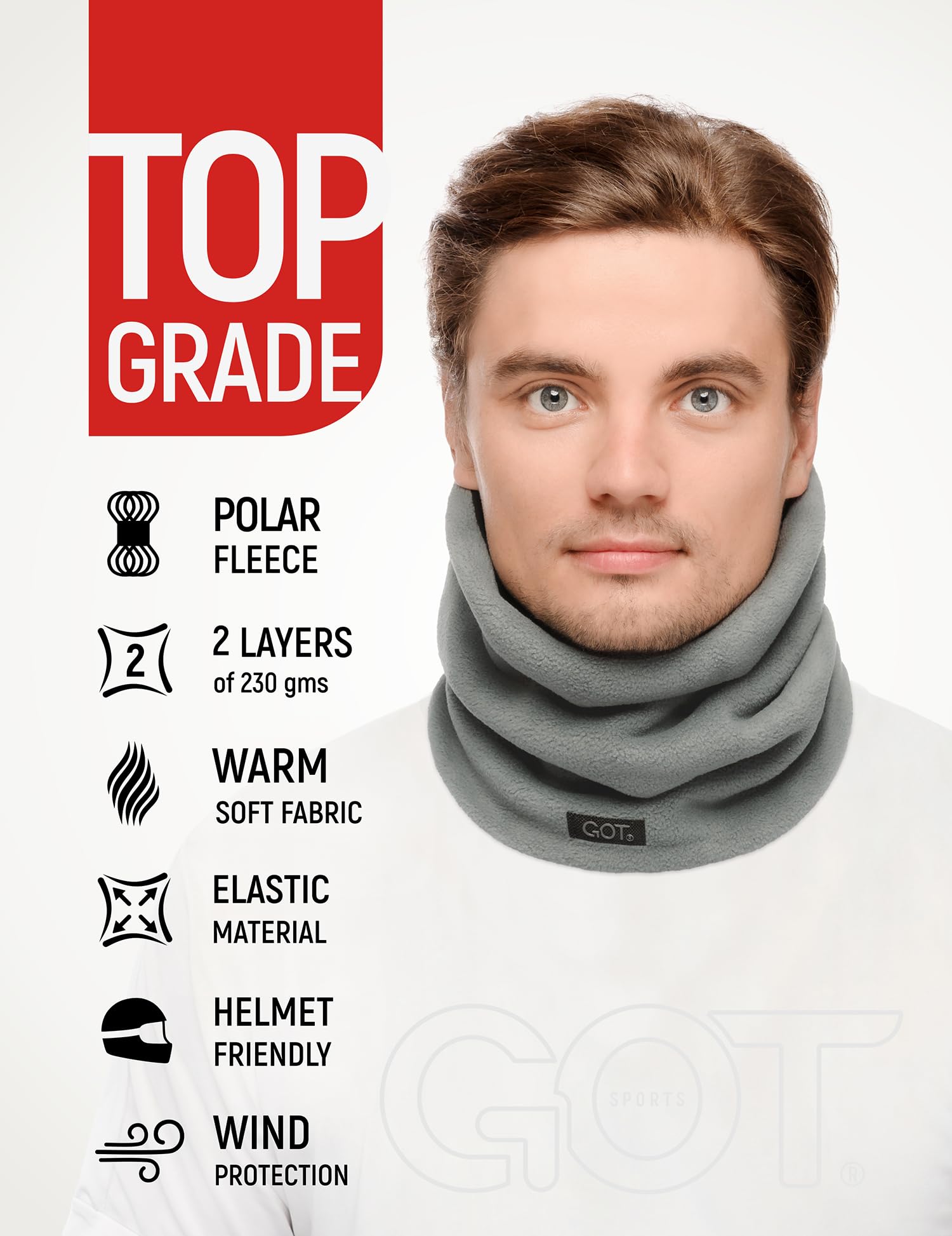 GOT Sports Ski Mask for Men - Balaclava with Fleece Neck Warmer for Cold Weather - Windproof Shiesty Mask for Snowboard (Gray)