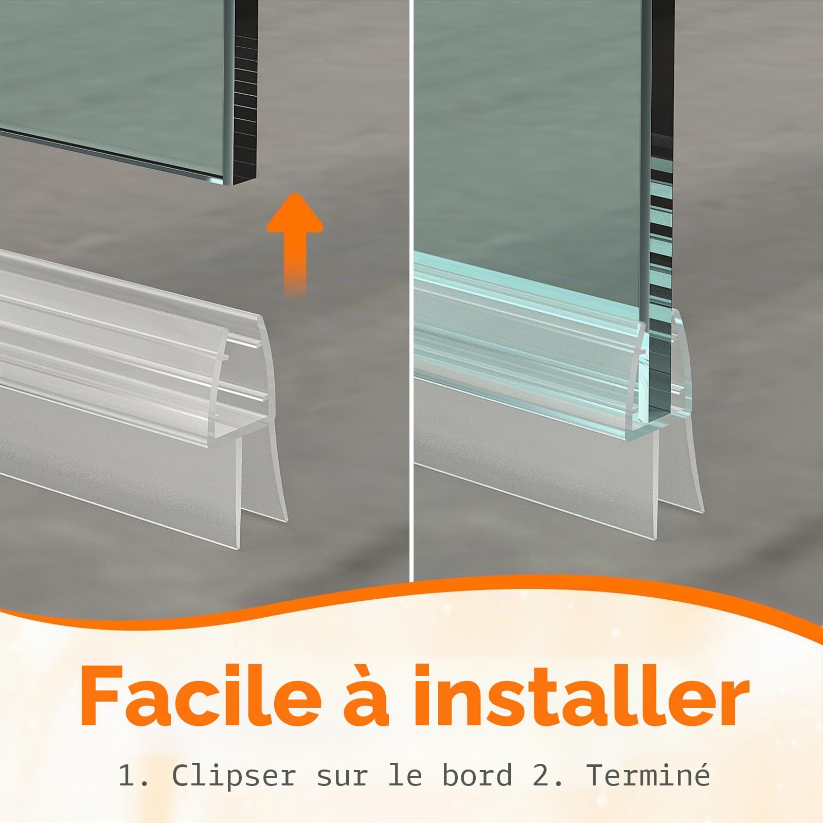 Joints d'étanchéité pour Portes de Douche en Verre 80CM, Vitre 5-8 MM, 2 Pièces, Transparent