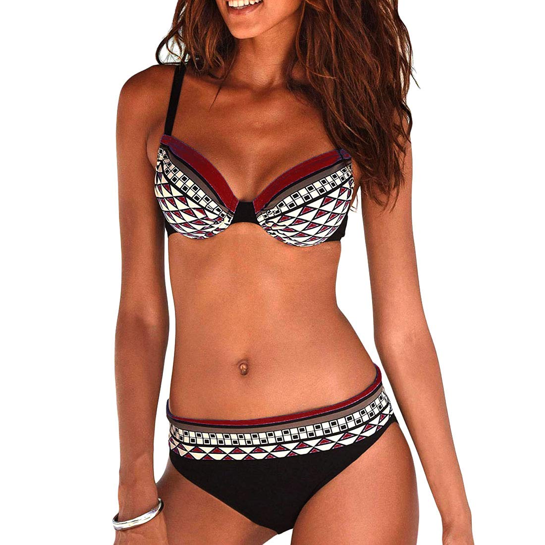 JFAN Bikini Mujer Estampado Tribal Push Up Trajes de Baño Ropa Sexy Bohemia Conjunto Bikinis
