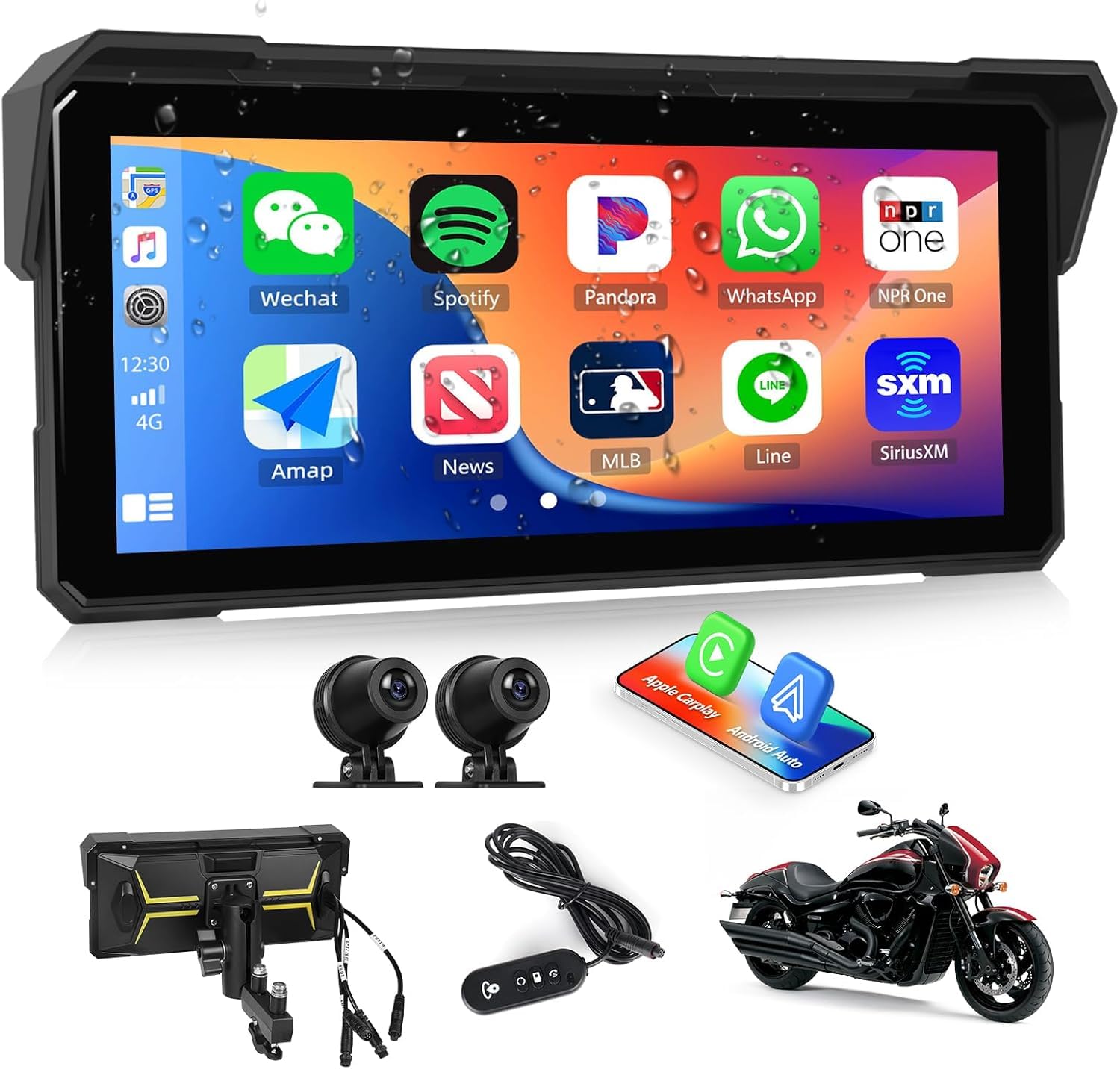 CAMECHO Cámara de salpicadero para motocicleta, pantalla Carplay y Android Auto para motocicleta, Carplay Moto, IP68 impermeable, pantalla táctil de 8.1 pulgadas para motocicleta, Carplay inalámbrica