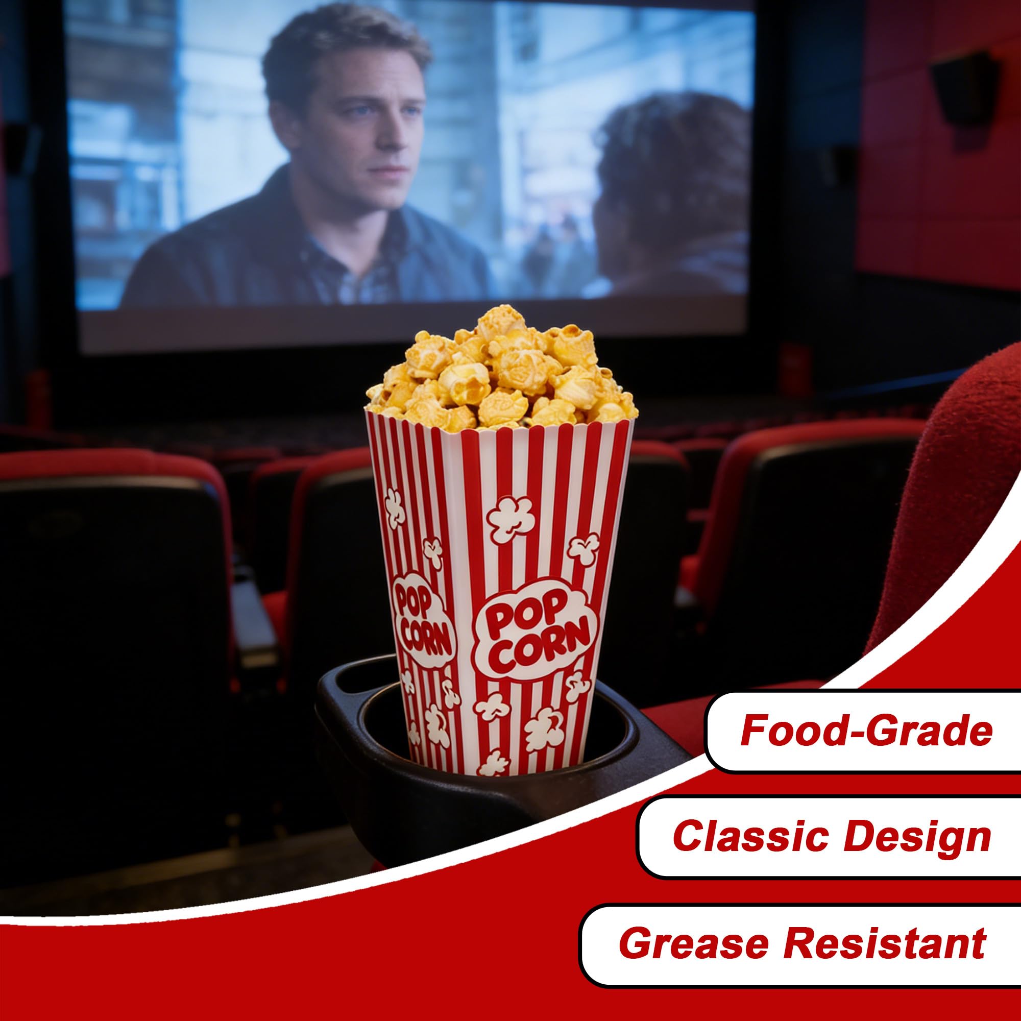 Homrelaxy Popcorn-Boxen aus Kunststoff, 19,1 cm hoch und 9,1 cm, quadratisch, große Kapazität, Popcorn-Behälter für Pop-Mais-Maschine, Filmabend, Kino, Karneval, Party, Konzessionen, 20 Stück