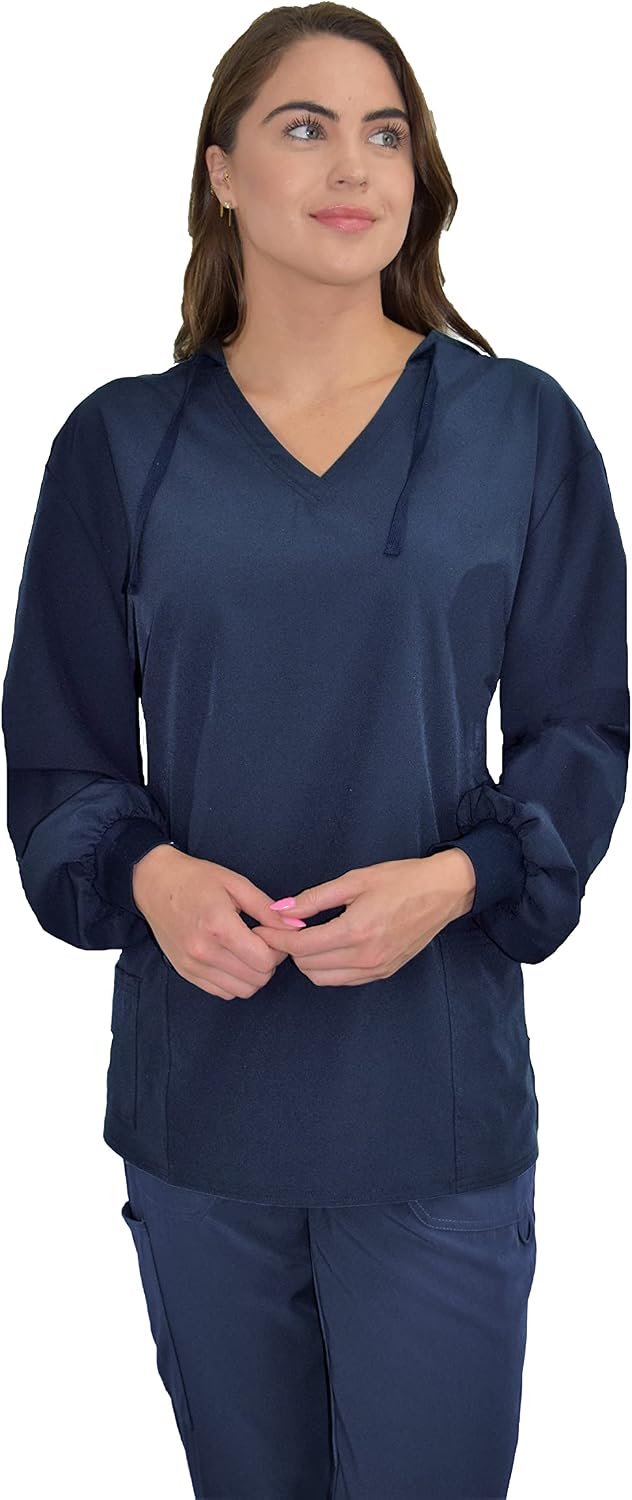 Green Town Scrubs for Women - Hoodie Pull-Over Scrub Jacket, 4 Pockets, Lightweight, Stretch Fabric, Easy Care