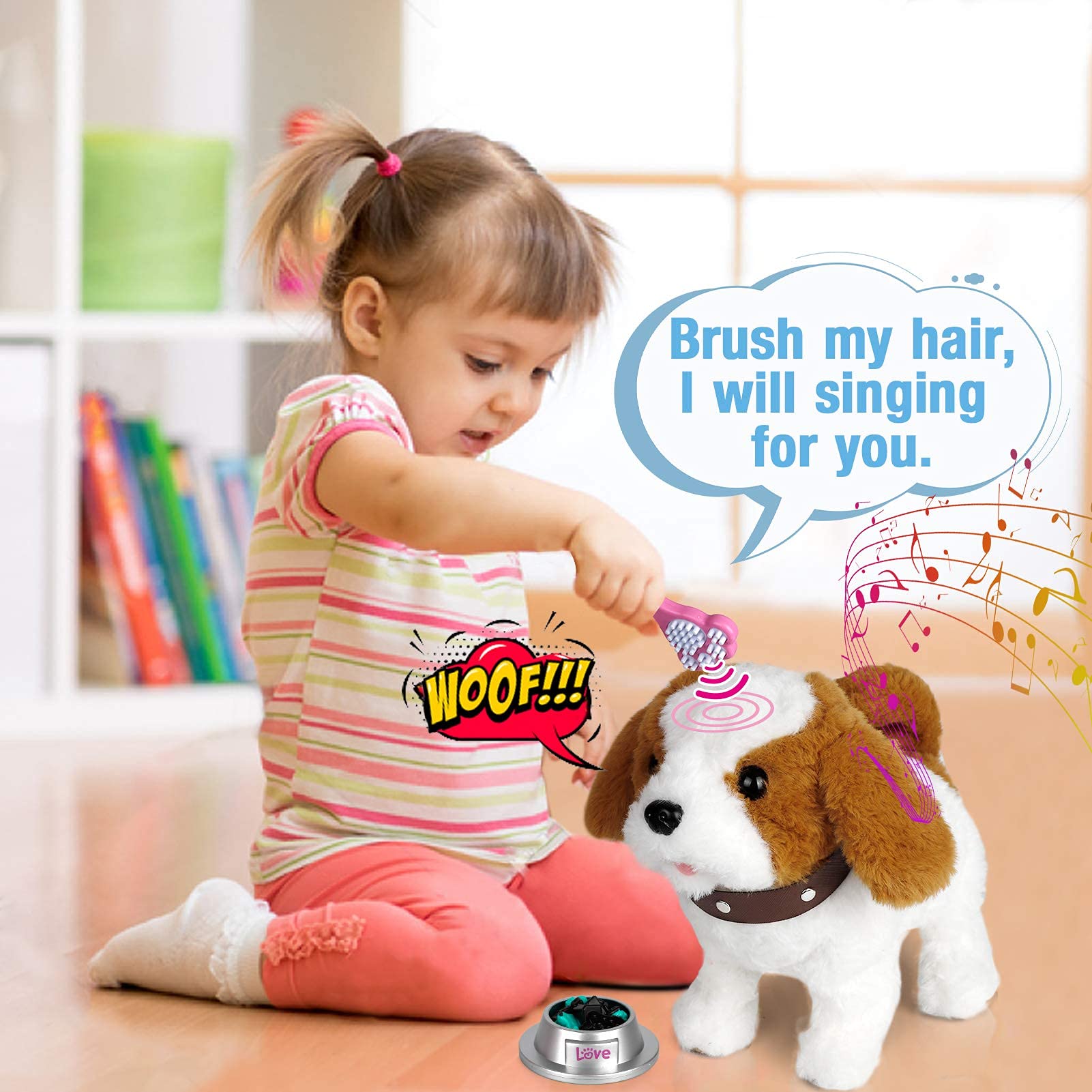 Electronic Interactive Walking Dog Toy, Singing, Barking, Wagging Tail, 9.8" Plush Saint Bernard, Realistic Walking Pet, Stuffed Puppy Dog Toys Gifts for Kids Girls Boys