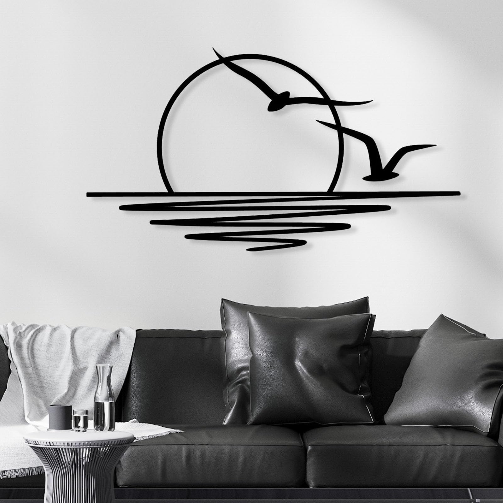 Tagtight Metall Wandkunst Sonnenaufgang Mit Möwen - 30x16cm Abstrakte Wanddekoration