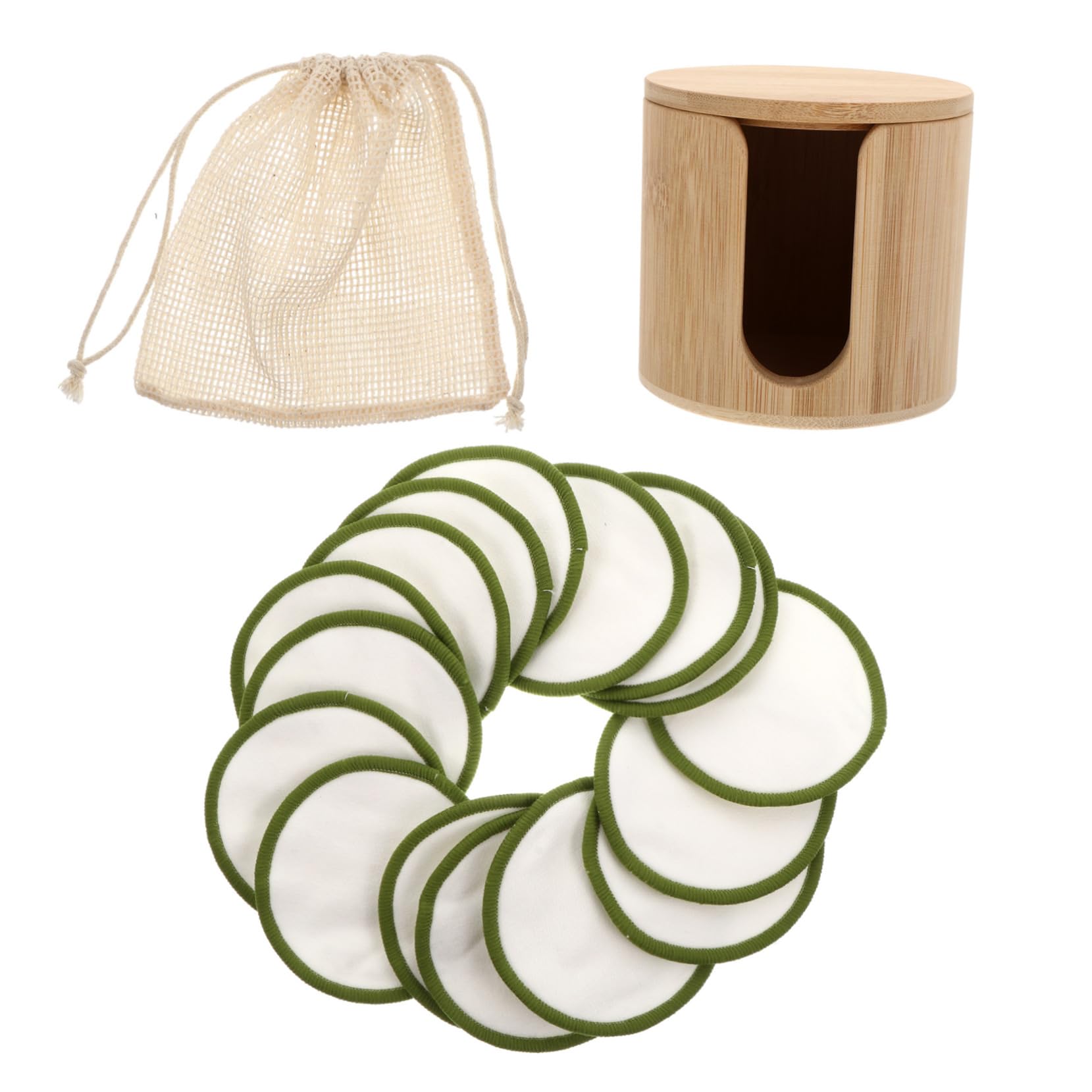 Wiederverwendbare Make Up Entferner Pads 1 Satz aus Bambusfaser | Grün, mit Aufbewahrungshalter und Tasche, für Haushalt und Camping, für Mädchen und Frauen