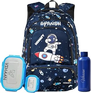 Homafy Customized School Bag Set | Custom Space Bag With Name | Astronaut Design Bagpack for Kids Price In India