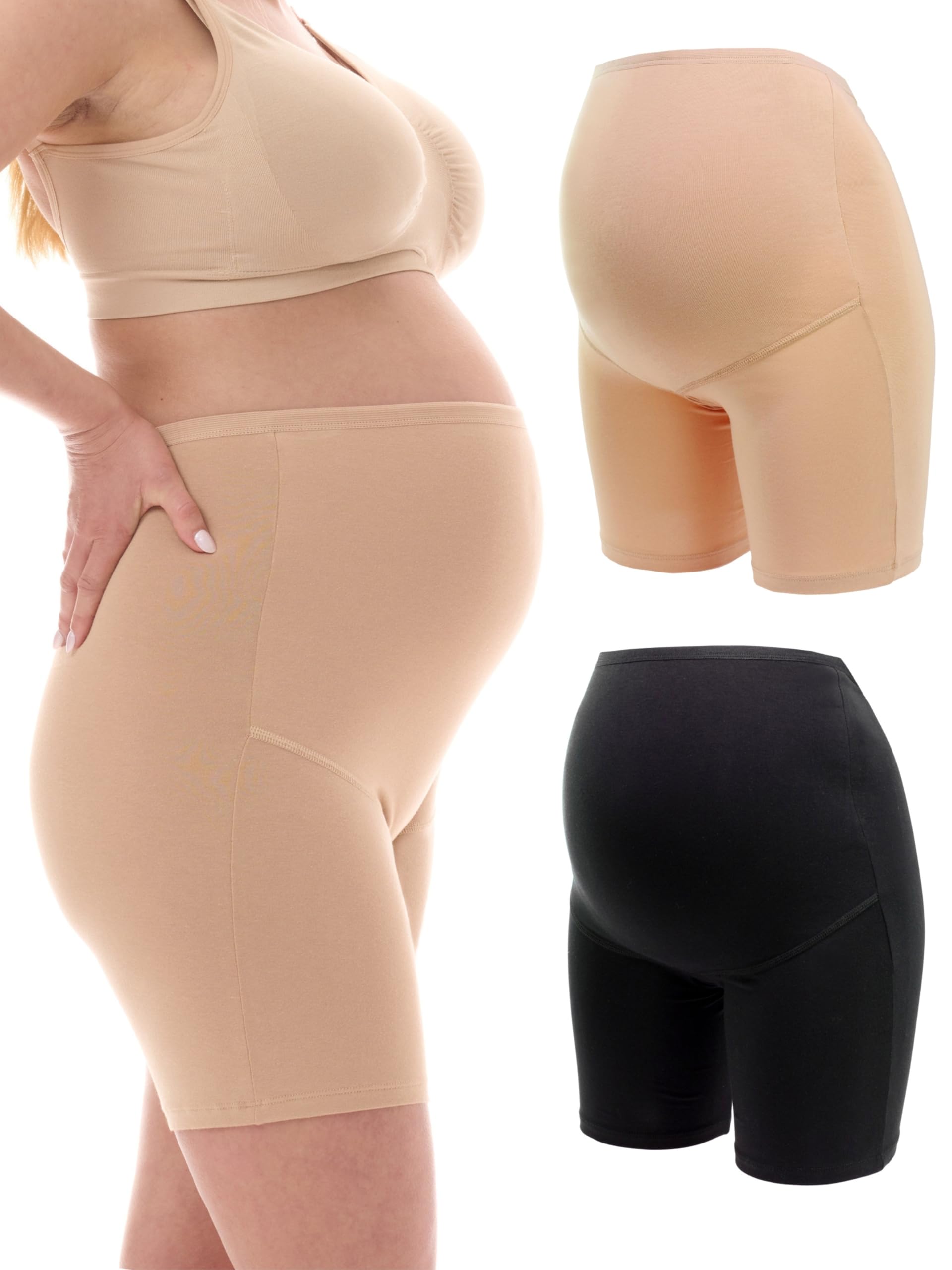 Herzmutter Umstandsslips Baumwolle - OekoTex 100 - Schwangerschaftsslip - Unterwäsche Schwangerschaft - Überbauch Unterhosen-Shorts - 1er & 2er-Set - 5000
