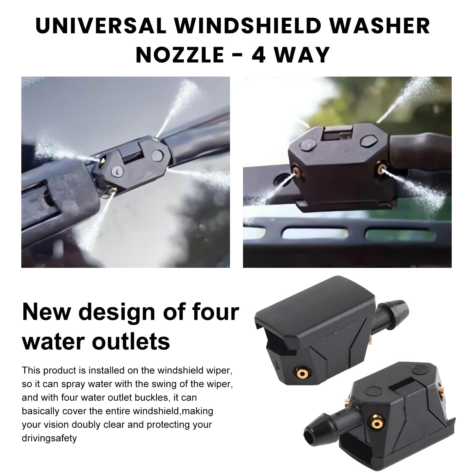 UZZH 2-Pack Car Windshield Washer Nozzles - Adjustable Fan Spray, Universal Fit
