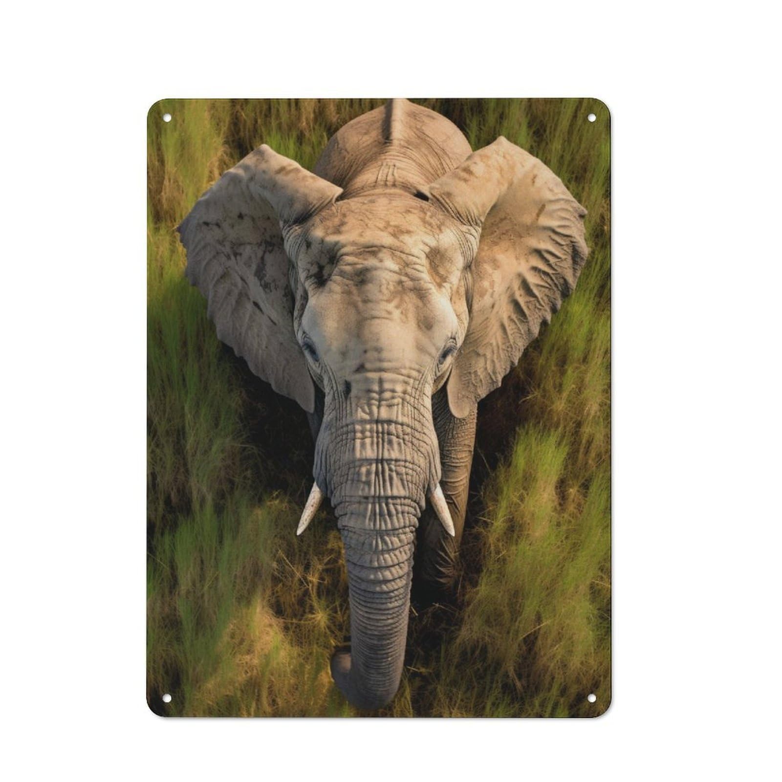 Junmoney Elephant Walking In Grass Rustic Tin Sign 40X30cm, Garden Style Garden Room Wall Plaque For Conservatory, Home Bar Or Utility Room