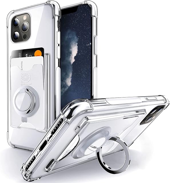 SHIELDS UP Designed for iPhone 14 Pro Case, Wallet Minimalist Case with Ring Kickstand and Card Holder, Transparent Slim Shockproof TPU Bumper Cover for Apple iPhone 14 Pro 5G 6.1''- Clear