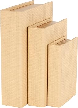 Deco 79 Faux Leather Decorative Box Book Shaped Book Shaped Boxes, Set of 3 Decorative Keepsake Boxes 12", 10", 8"H, Cream