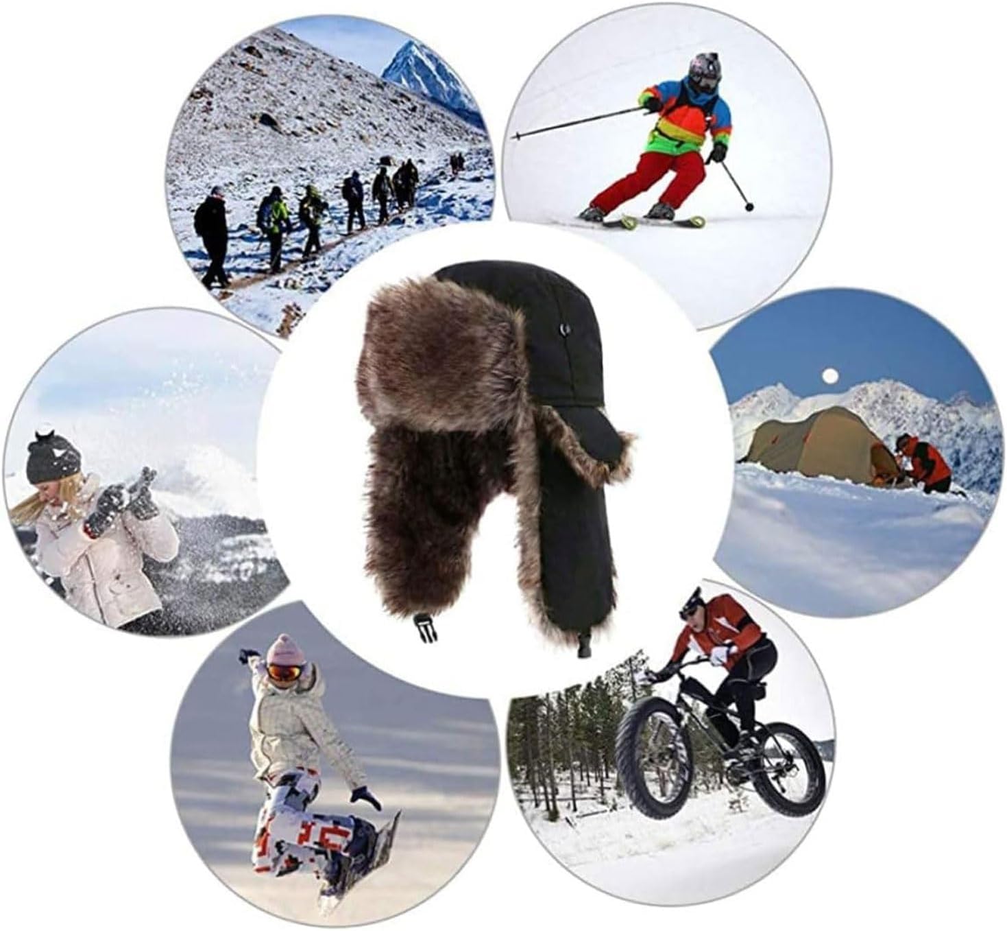 Men's Faux Fur Trapper Hat, Windproof Winter Cap with Ear Flaps for Skiing & Outdoor Activities