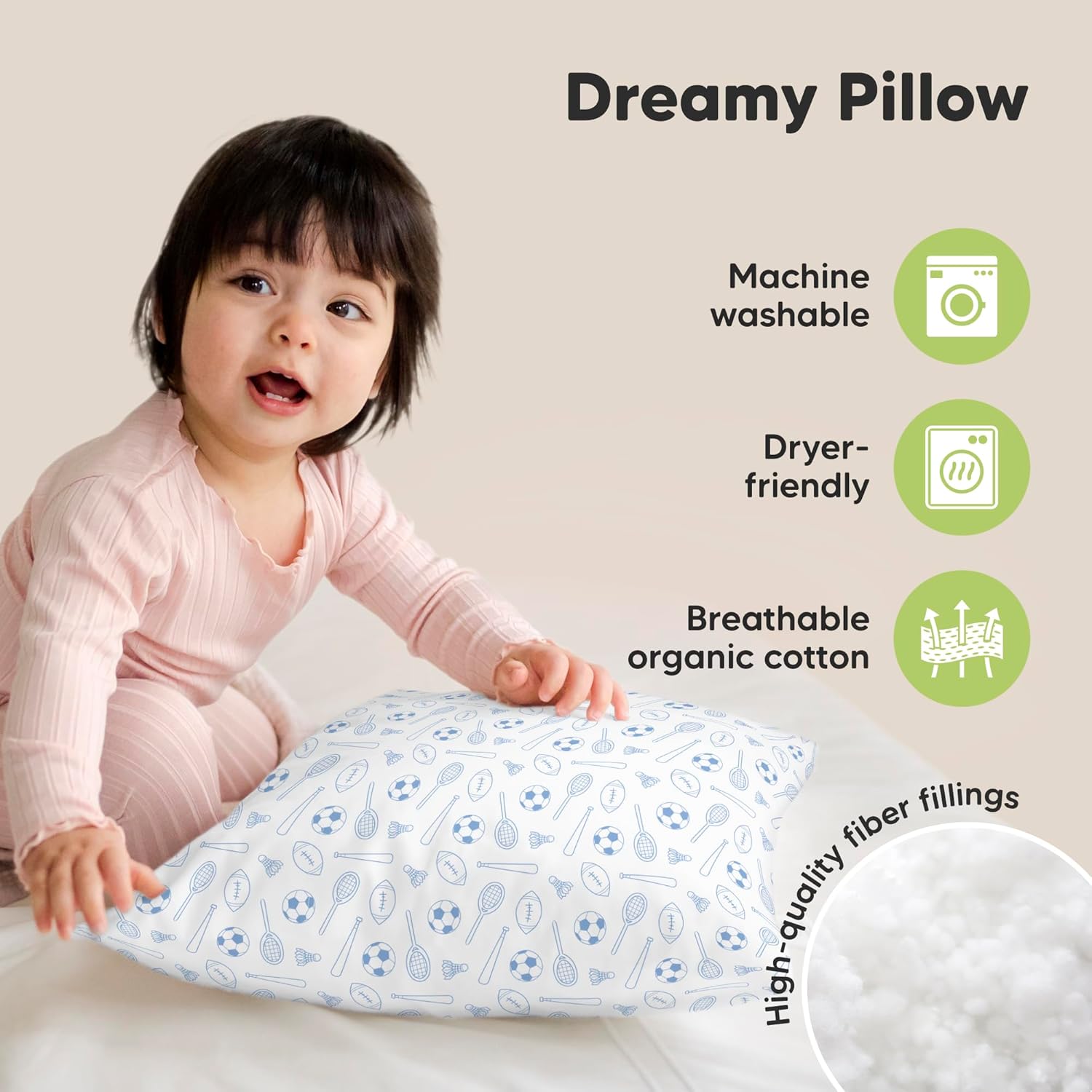KeaBabies 2-Pack Toddler Pillow and Mini Toddler Pillow with Pillowcase 9X13 - Soft Cotton Kids Cushion for Sleeping - Kids Small Traveling Cushion for Sleeping, School