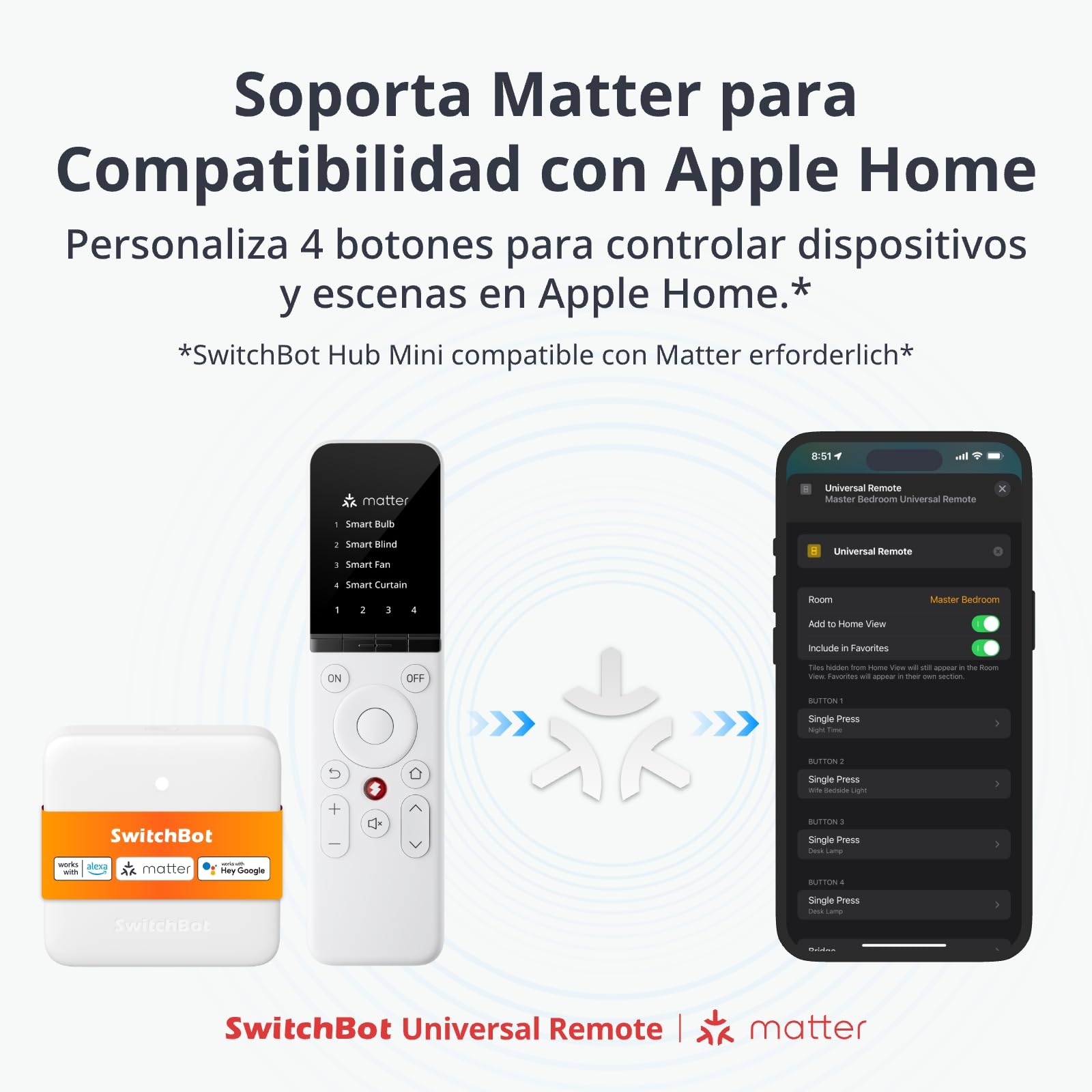 SwitchBot Universal Remote Control con Hub Mini Matter Activado, Control Remoto Inteligente Todo-en-uno con App Adaptable, Control de Aparatos IR/Bluetooth, Compatible con TV/AC/SwitchBots y Más