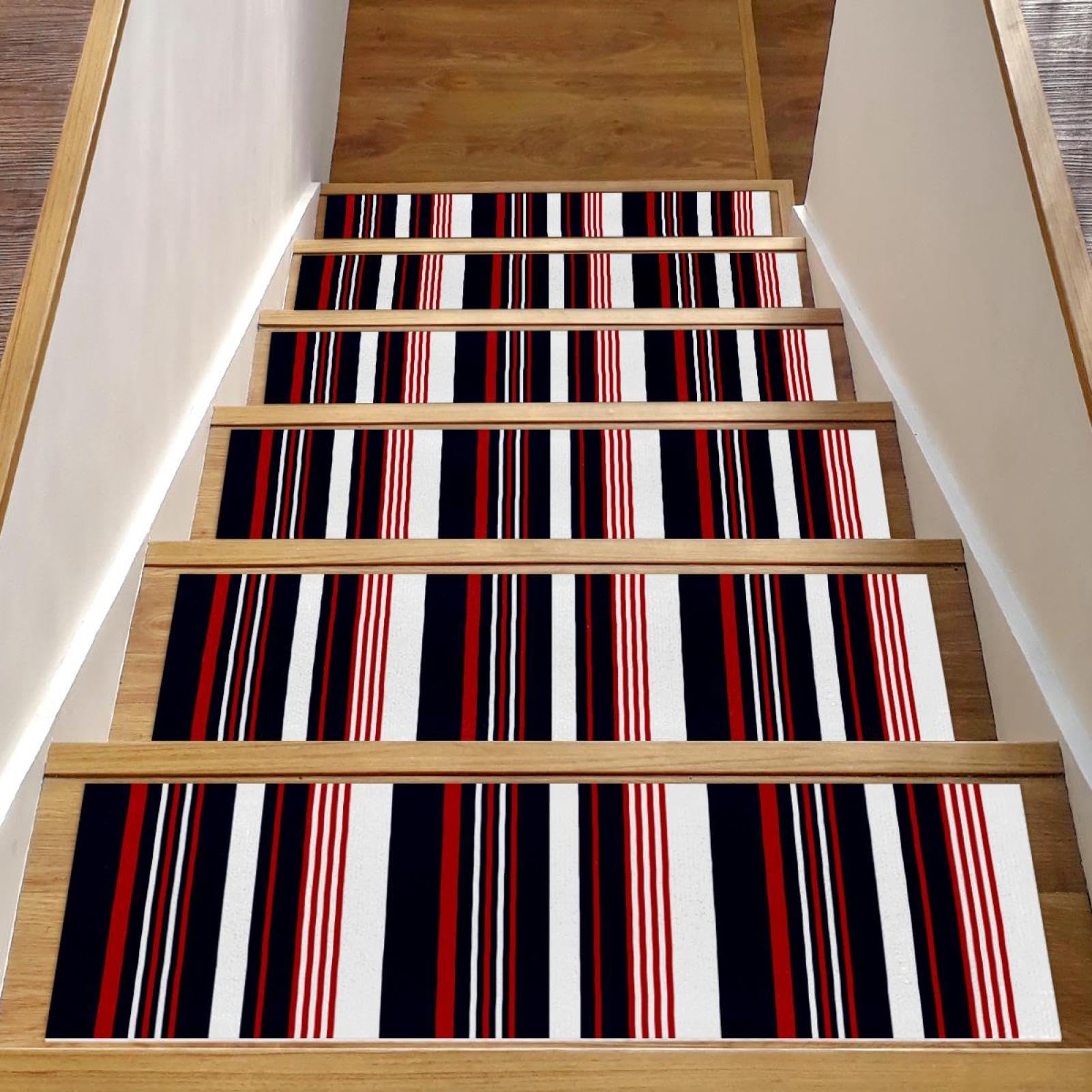 Alfombra para escaleras antideslizante con diseño retro a rayas, pack de 15