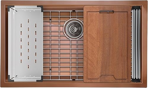 Miniatura 7 de Tourner - Fregadero de cocina (12.6 x 7.5in, acero inoxidable, para lavabo individual, bajo encimera), color oro rosa