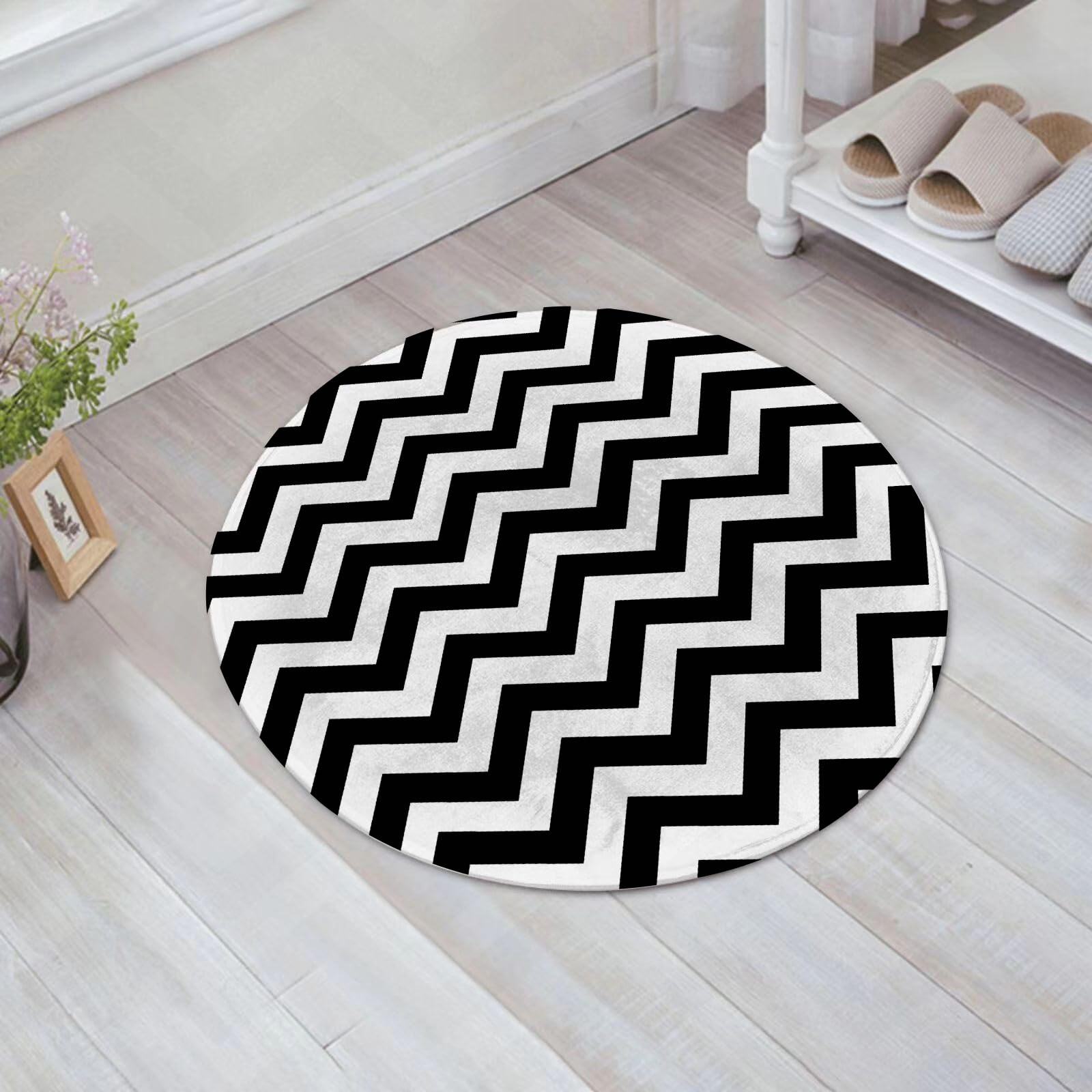 Alfombra de Baño Antideslizante,Alfombra Baño Microfibra,Lavable a Máquina,Súper Absorbente,Ultra Suave,Patrón de Zigzag de Chevron en Blanco y Negro Simple,60x60 cm