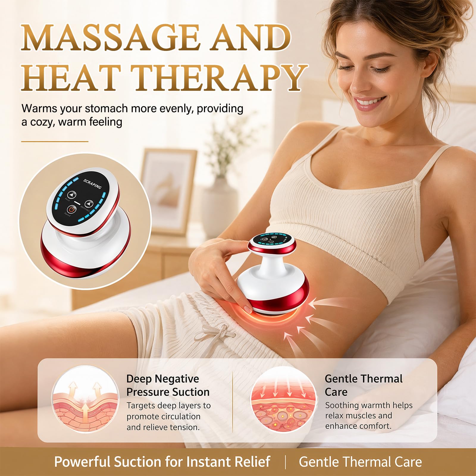 Cellulite Massagegerät, 4 in 1 Elektrischer GuaSha Massager, Elektrisch Handmassagegerät, mit Vakuum Massage, Gua Sha Elektrisch, Wärme und 9 Stufen, Schröpfmassagegerät für Bessere Durchblutung (A)