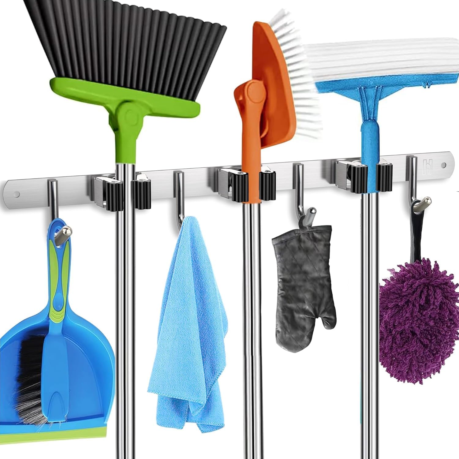 Ternero Mop and Broom Organizer 4 Racks 5 Hooks, Heavy Duty Broom Wall Mount Rake Holder Stainless Steel Tool Hanger for Home, Kitchen, Garage, Garden, Laundry Room, Bathroom Organization-image-28