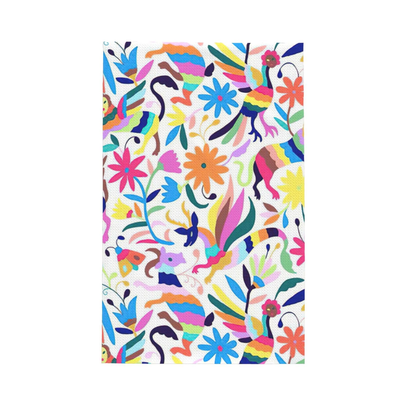 CKGODGF Mexican Otomi Animals Print Absorbent Waffle Dishcloths,Kitchen Towels With Hanging Loops,Tea Towels.