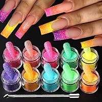 SUTOZMIWE 10 Colors Iridescent Sugar Nail Glitter Powder Set with Fluorescent UV Glow & Cuticle Pusher - DIY Candy Coat Manicure Kit