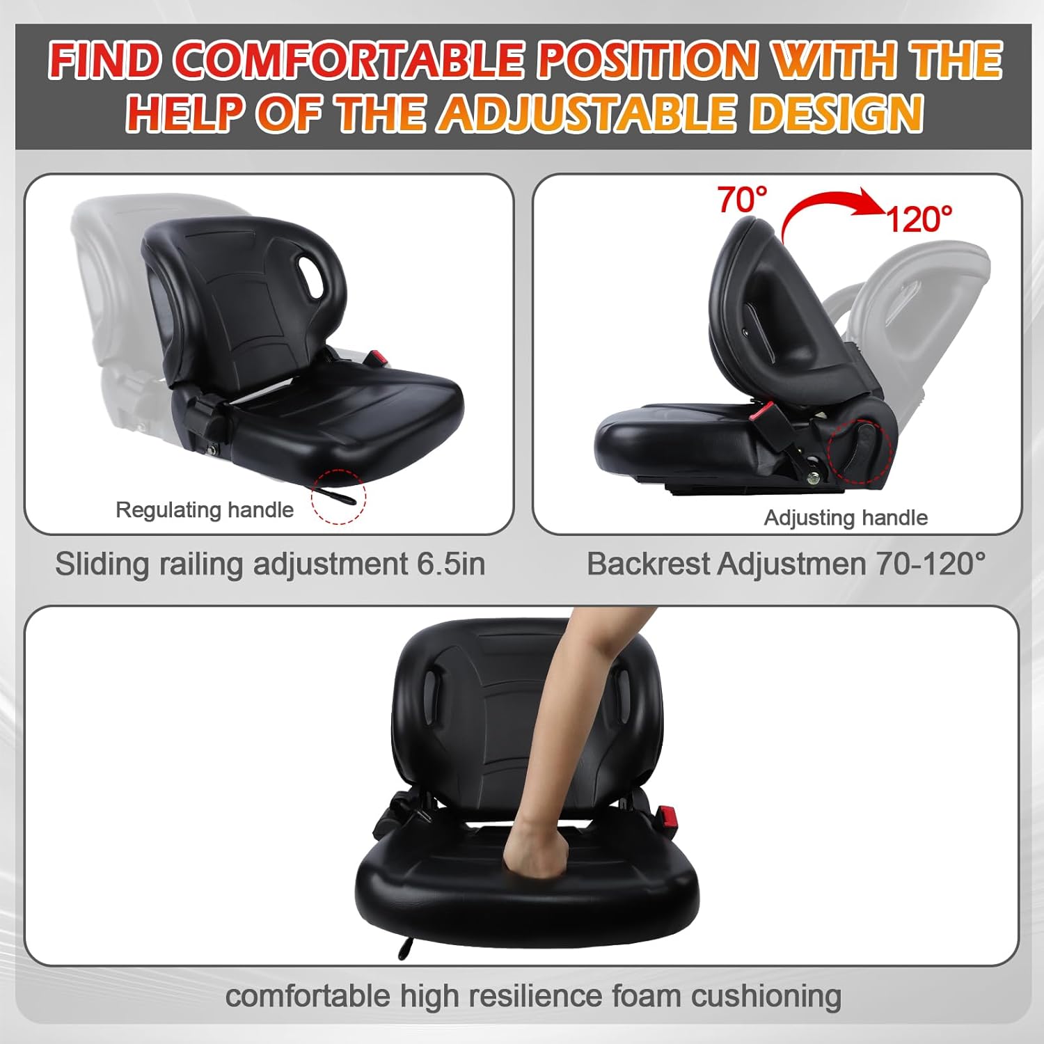 Forklift Seat with Gravity - Sensing Micro Switch,Retractable Safety Belt and Slider Rail Compatible with Toyota,Cat, Clark, Komatsu, Nissan, Yale,Hyster
