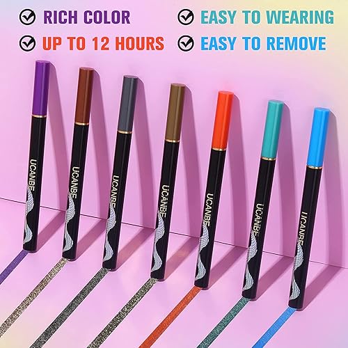 Miniatura 2 de UCANBE Juego de maquillaje líquido brillante de 7 colores, acabado satinado metálico, lápiz delineador de ojos brillante, de larga duración, con