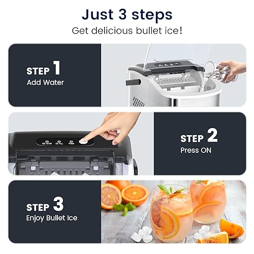 Miniatura 7 de Joy Pebble Encimera de acero inoxidable, 26 libras24 horas, 9 cubos listos en 6-8 minutos, máquina de hielo portátil autolimpiante con asa, para el