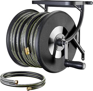 Heavy Duty Metal Garden Hose Reel Wall Mounted, Come with 130ft Rubber Garden Hose & 5ft Lead-in Hose, Brass Fittings, Easy Crank Handle, Weather Resistant