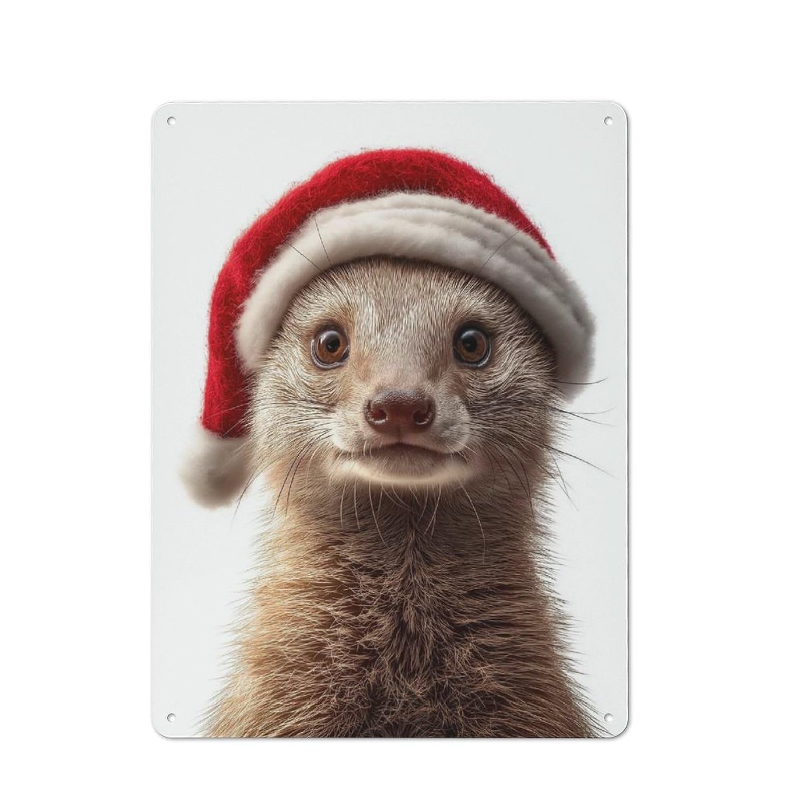 Junmoney Christmas Meerkat Wearing Santa Hat Metal Plaque 40X30cm With For Hallway Wall, Rustic Decor, For Garage, Workshop And Man Cave Decoration