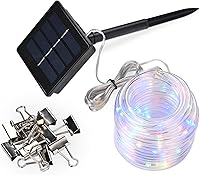 Vista 1 de Yescom Tira de luces solares de 40 pies con 120 luces LED, 8 modos RGB, para fiestas, exteriores, jardín, patio, sombrilla con clip, multicolor