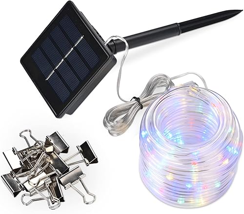 Yescom Tira de luces solares de 40 pies con 120 luces LED, 8 modos RGB, para fiestas, exteriores, jardín, patio, sombrilla con clip, multicolor