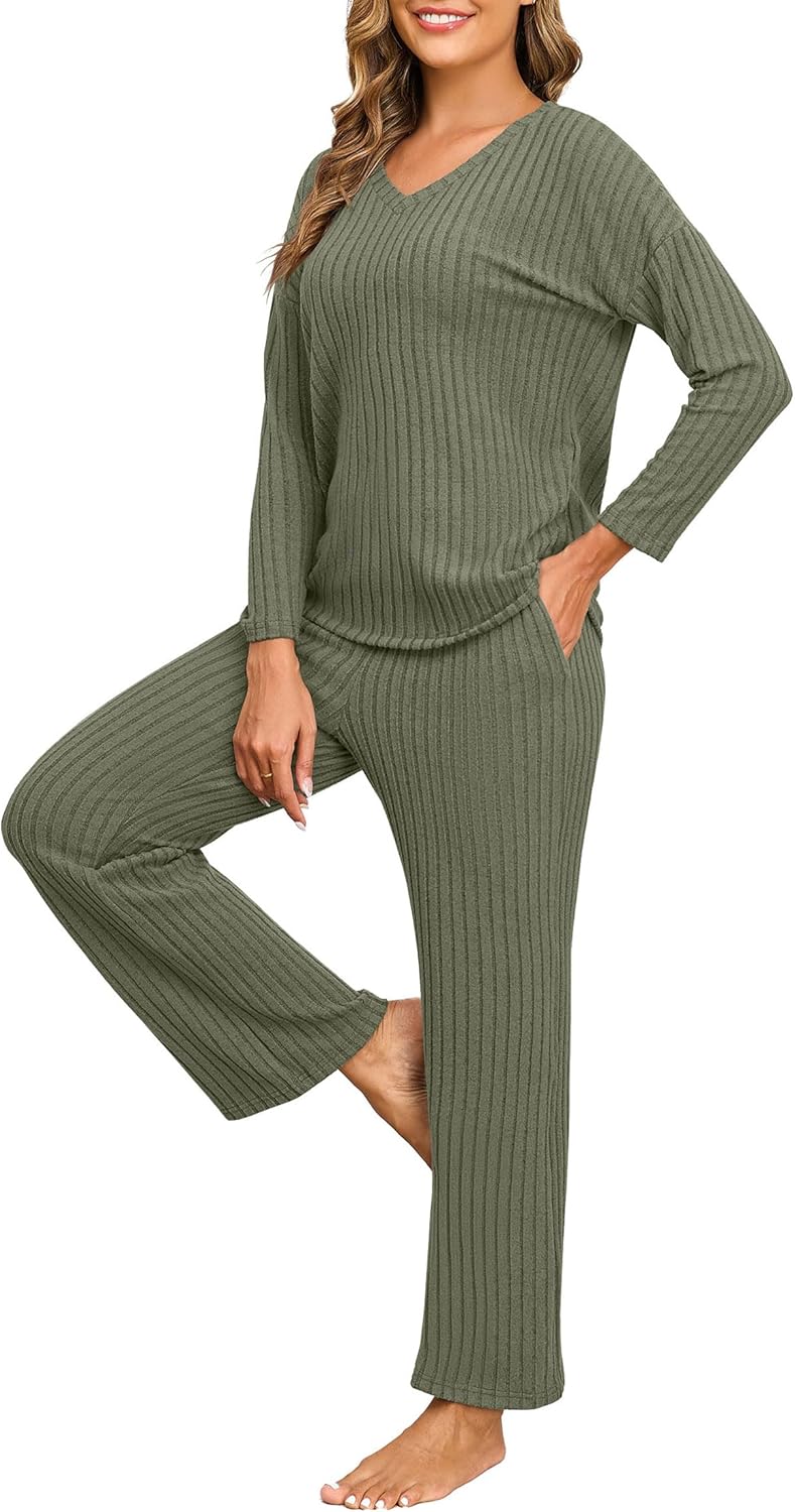 PrinStory Womens Pajama Sets Long Sleeve Lounge Set 2 Piece Pajamas Fall Winter Pjs for Woman Loungewear with Pockets - Image 3