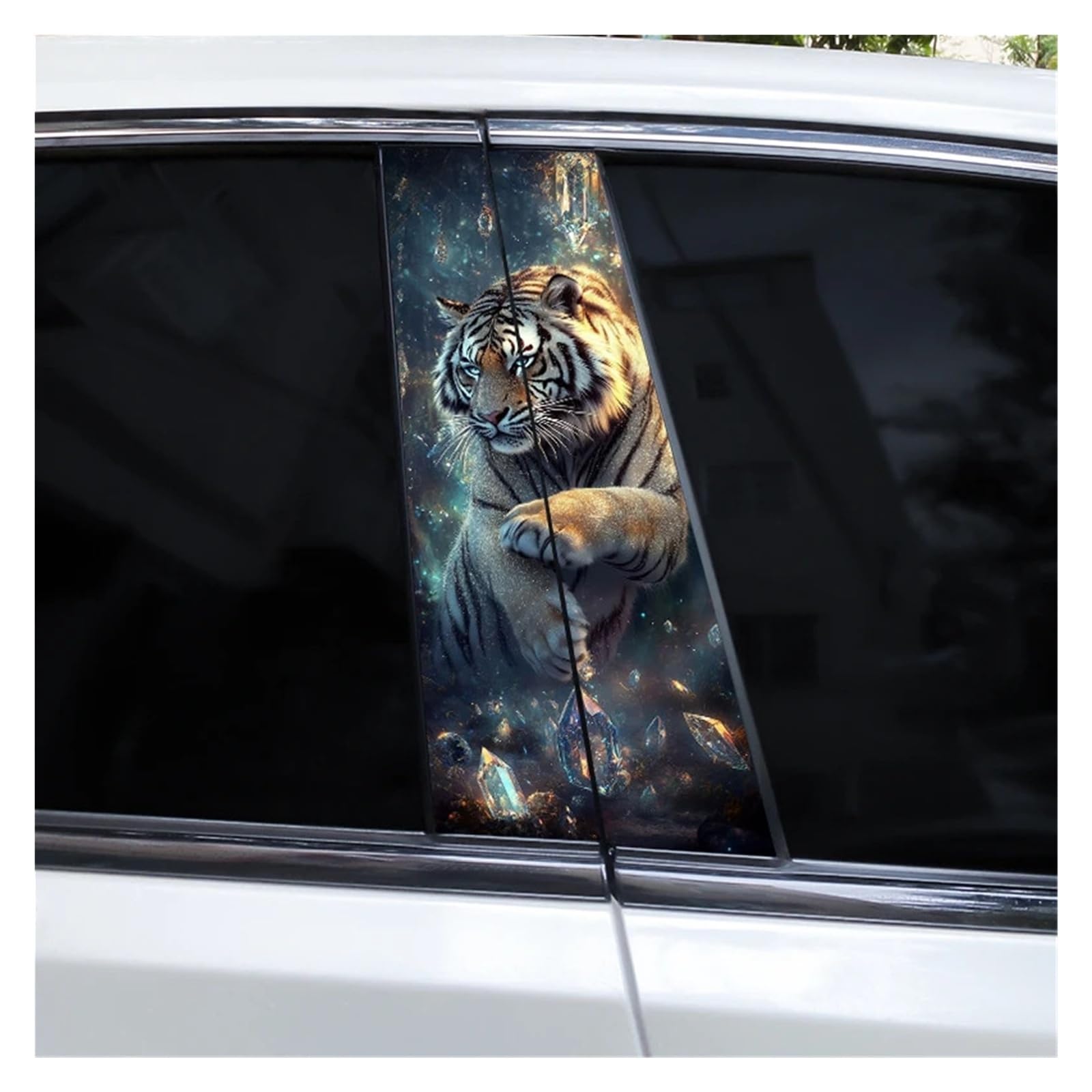 Car Side Decals 2pcs Lion Tiger Flame Animal Car Center Pillar Stickers Sunscreen and Waterproof B-Pillar Decal(Style G)