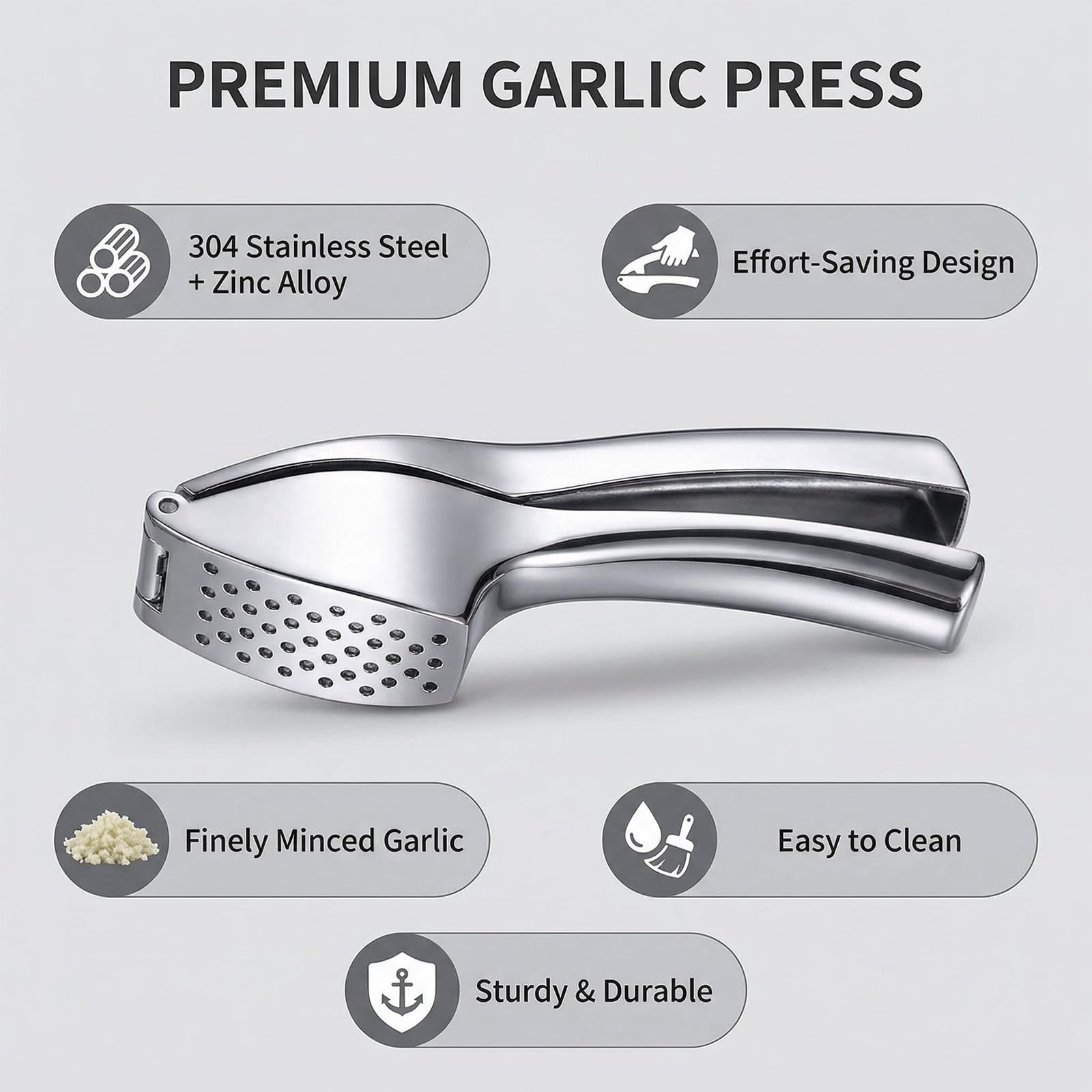 Presse Ail Premium Hachoir Robuste Et Durable Presse Ail Inox Professionnel Écrase Sans Effort Même Avec La Peau Acier Inoxydable Élégant Pour Toute Cuisine Moderne