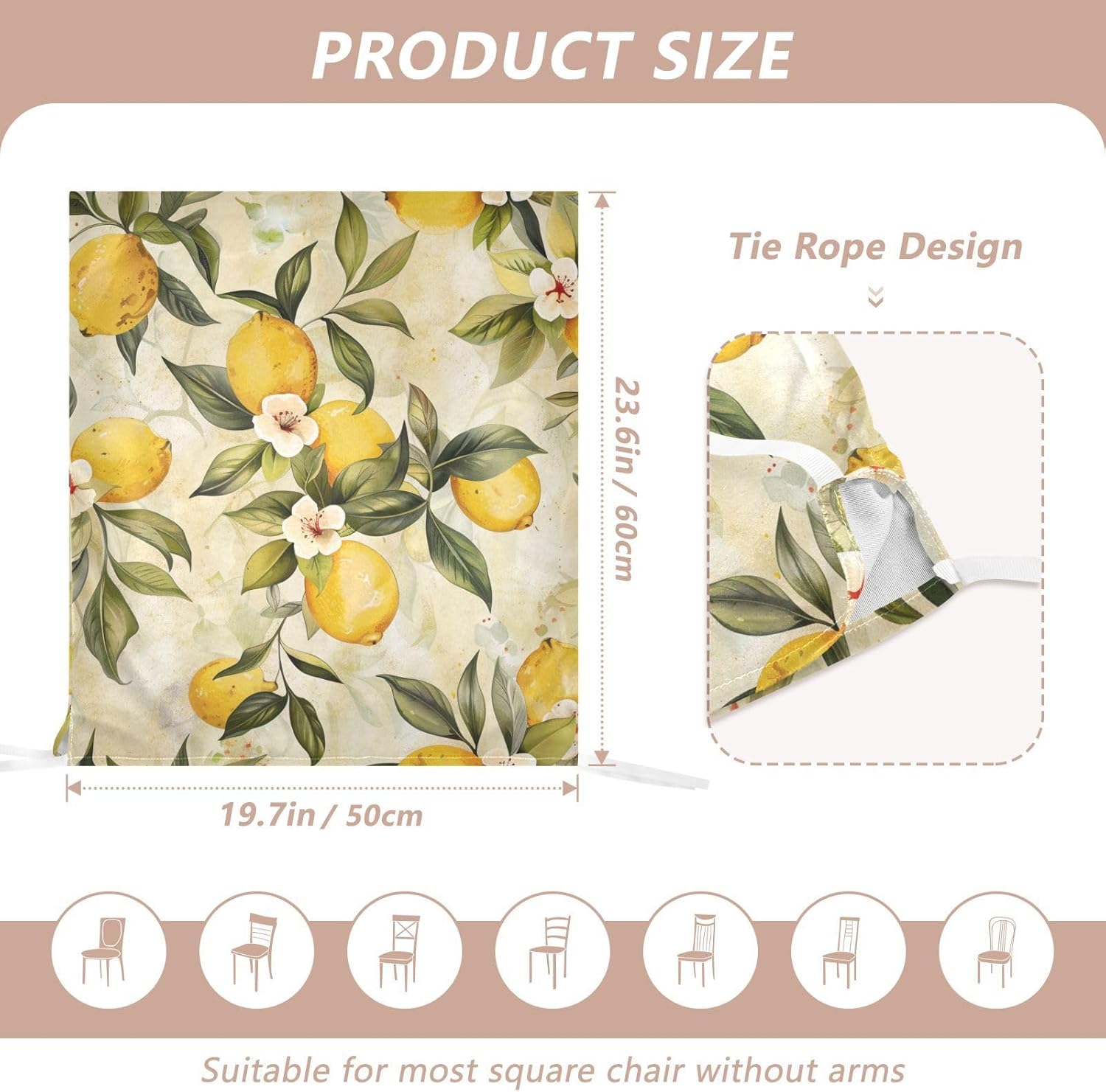 ALAZA Vintage Lemon Chair Back Cover Set of 6, Washable Reusable Removable Chair Slipcovers Decorative Chair Cover for Home Kitchen Wedding Party