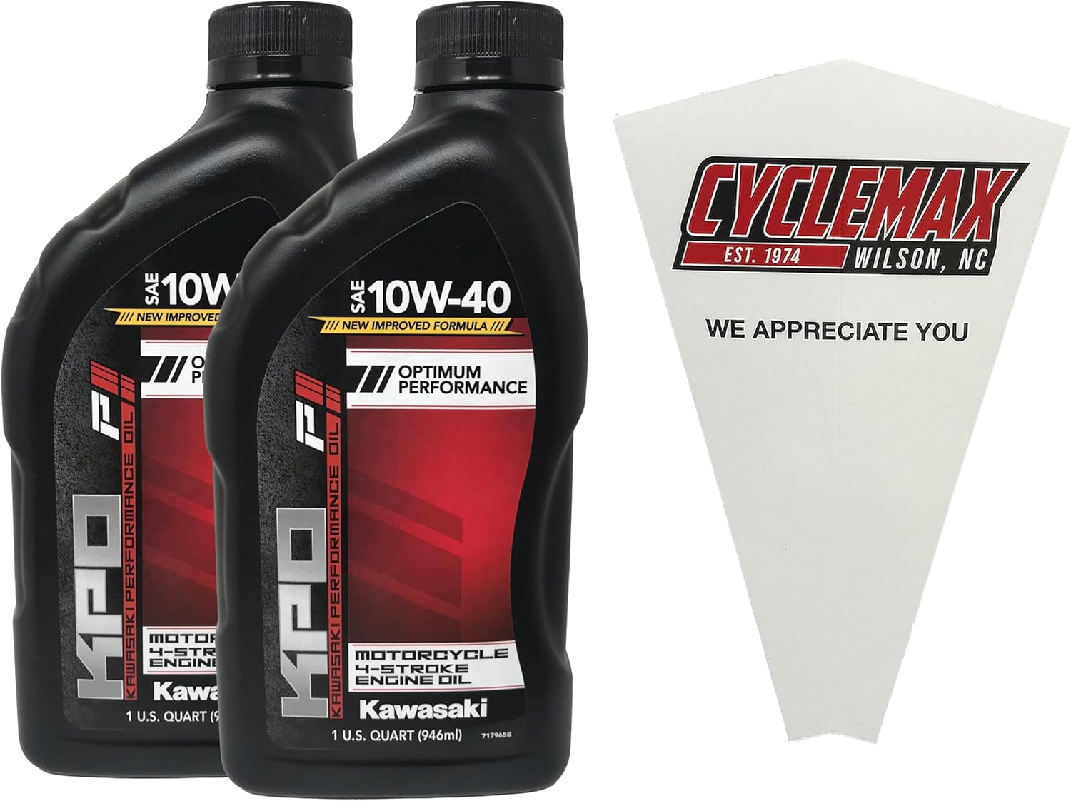 CYCLEMAX Two Pack Compatible with Kawasaki KPO Motorcycle 4-Stroke 10W-40 Oil K61021-101-01Q Contains Two Quarts and a Funnel