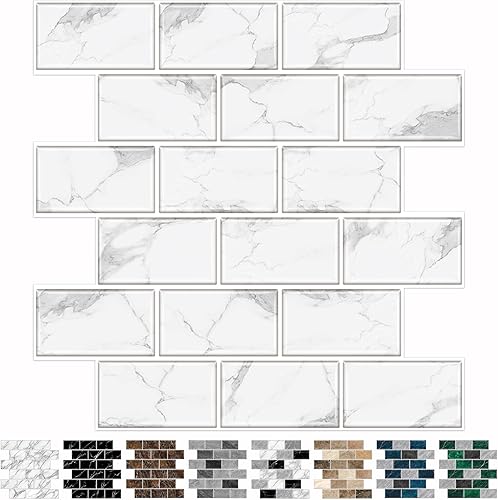 URCOLOR Azulejos autoadhesivos de 10 hojas para cocina, azulejos de pared autoadhesivos de 12 x 12 pulgadas en la parte trasera para baño, aspecto