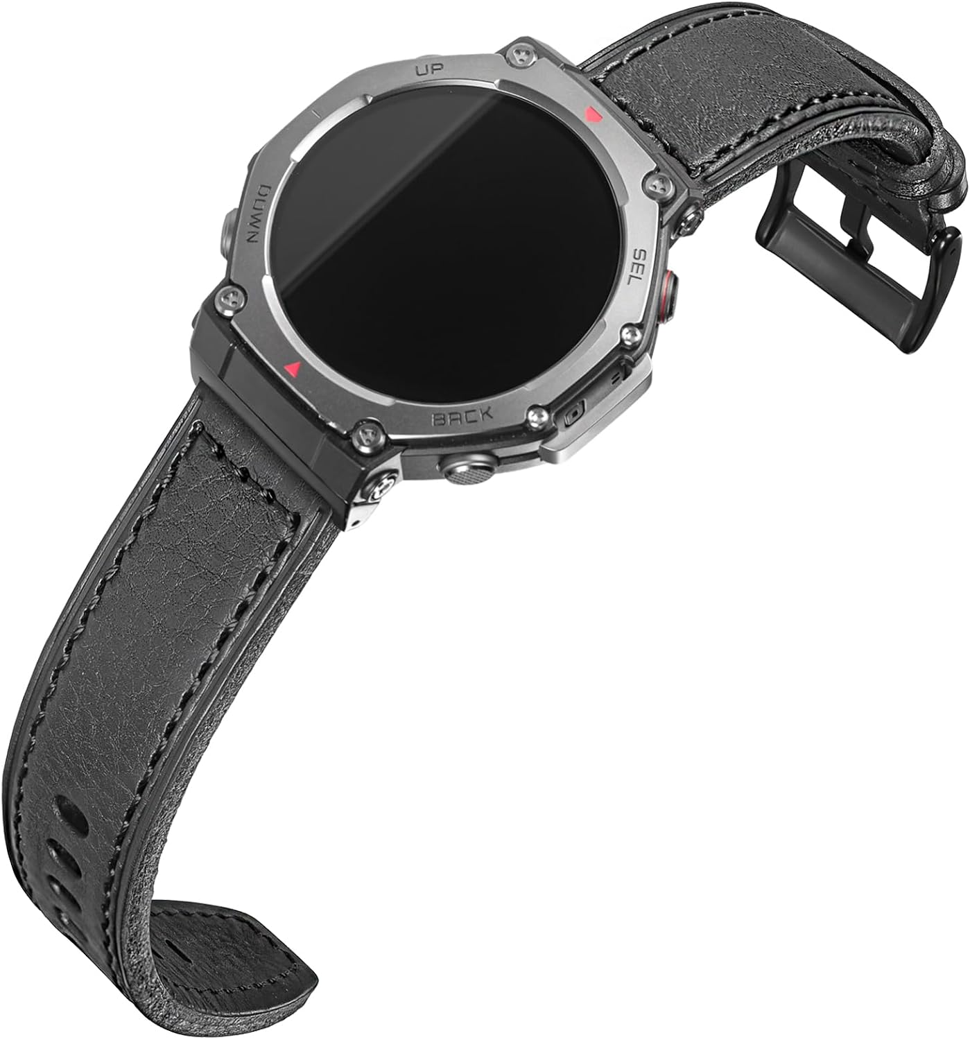 SMITHA Genuine Leather Watch Band Compatible with Amazfit T-Rex/T-Rex PRO/T-Rex 2/T-Rex 3/T-Rex 3 PRO 48mm, Rugged Strap with Precision Stitching & Ventilation Holes, Comfortable Wristband for Men