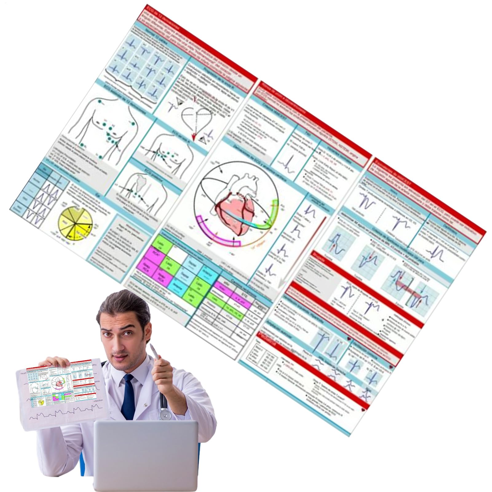 Carte tascabili Ekg, Guida rapida per l'interpretazione Ecg, Carte di riferimento orizzontali e verticali compatte portatili, Scuola infermieristica per ospedale, assistenza domiciliare, studenti