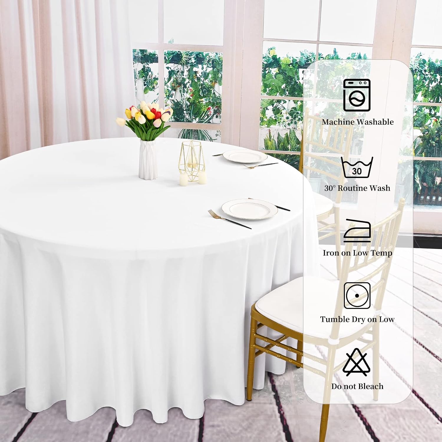 10 Pack Round Tablecloths - 120 Inch, White Polyester Table Cover for Round Table, Stain and Wrinkle Resistant Washable Fabric Table Cloth, Polyester Tablecloth for Wedding Banquet Parties