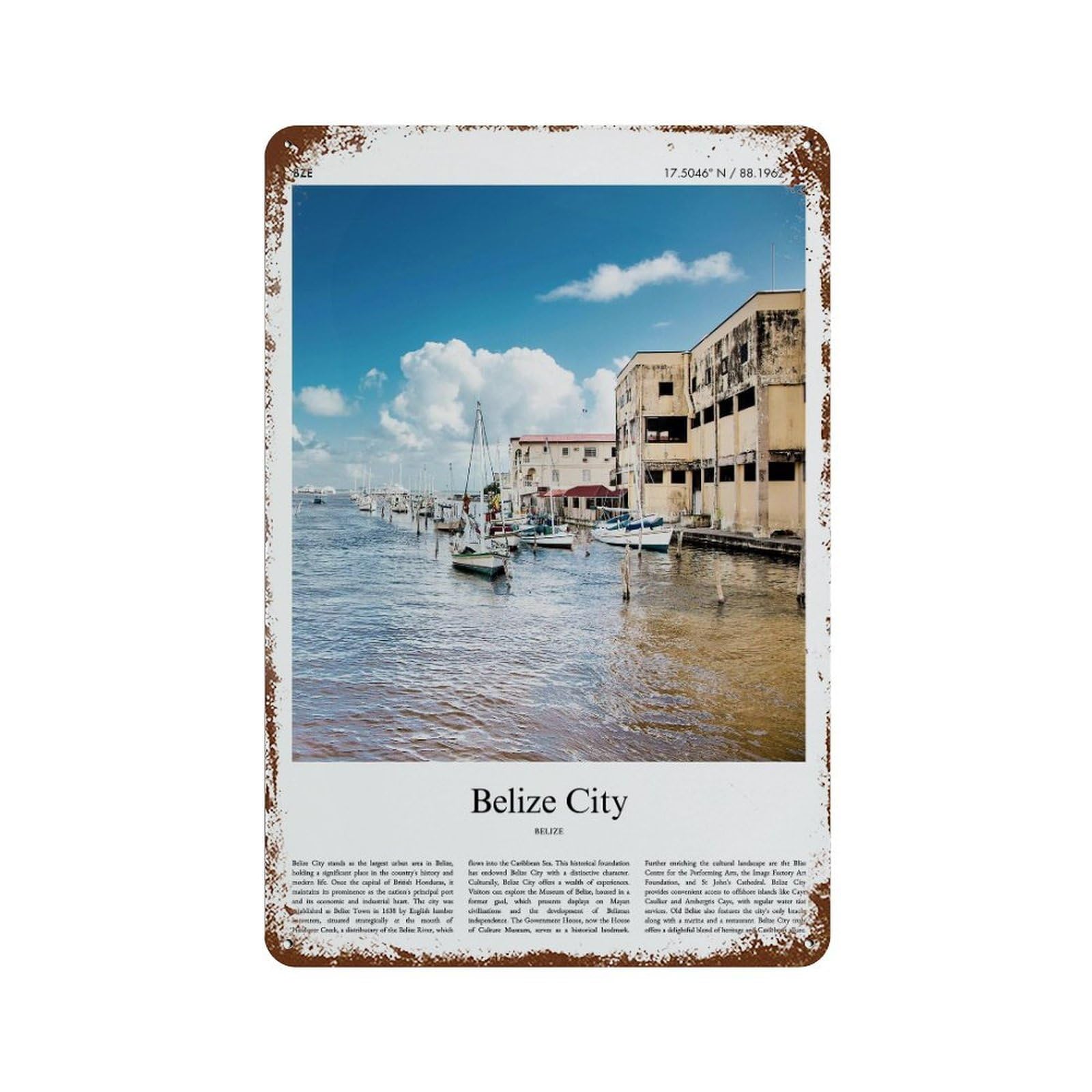 xiaoxiaoshen Belize City City Scenery Wall Decor Art Metal Tin Poster Modern Home Decor Art Home Bar Shop Decorations Vintage Sign 30x20cm