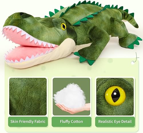 Vista 217 de Juego de 7 juguetes de peluche de dragón verde gigante de 21.7 pulgadas, animal de peluche con 4 bebés y 2 huevos, dinosaurios de peluche para niños